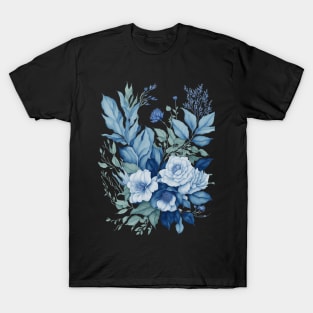 Blue Watercolor Bouquet of Flowers T-Shirt